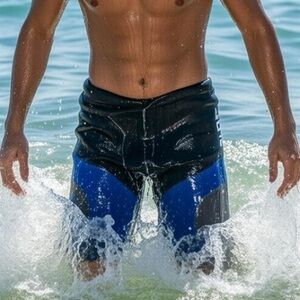 Sleek Blue and Black Swim Trunks by Lava Pants, Size S